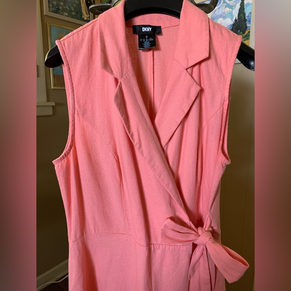 DKNY Linen faux wrap midi dress
